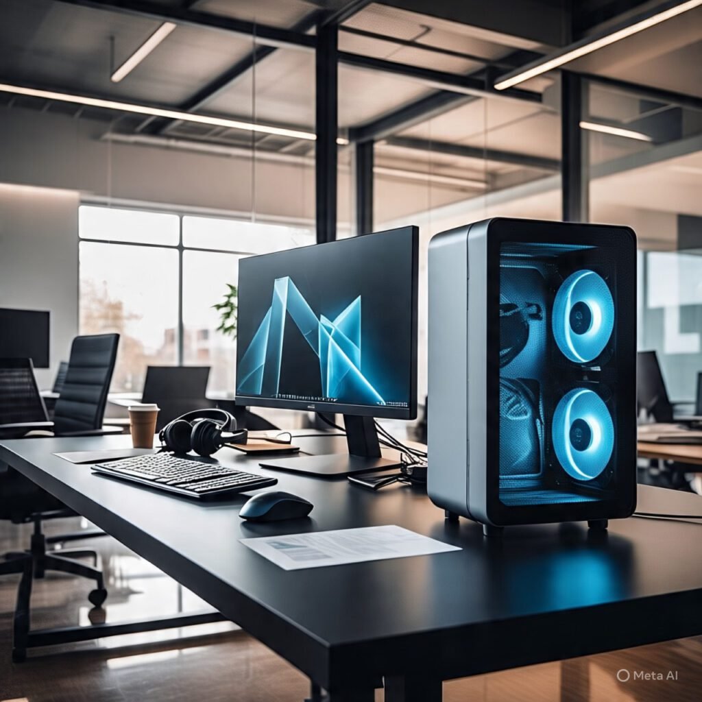 custom-built desktop computer with a modern PC case, likely the Hyte X50.