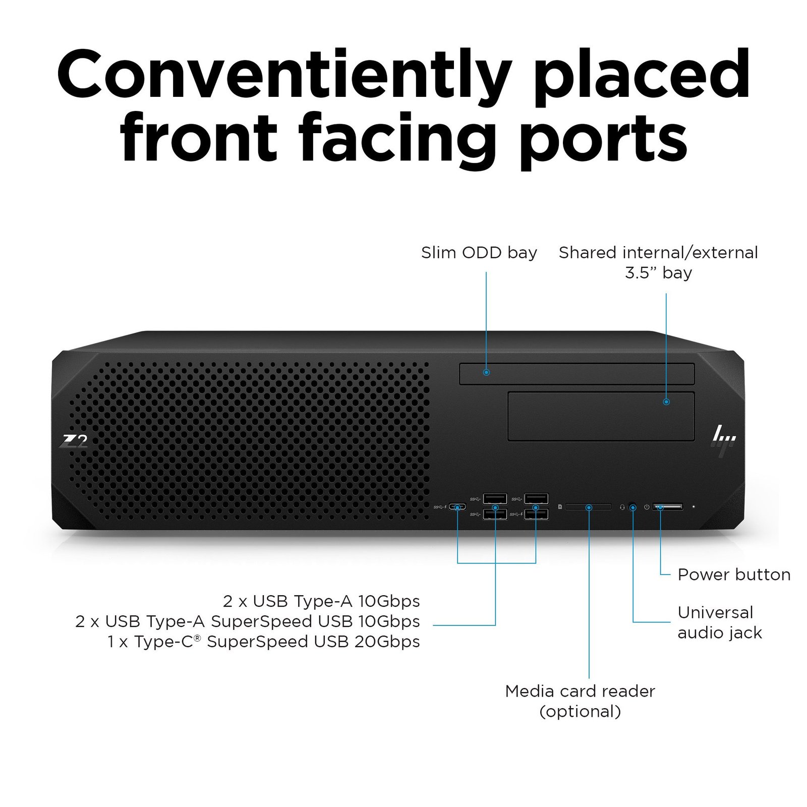 This is an image detailing the features of the HP Z2 G9 Small Form Factor (SFF) Workstation.