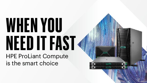 Email banner for HPE, ProLiant Computer. Showing the representative of fast speed